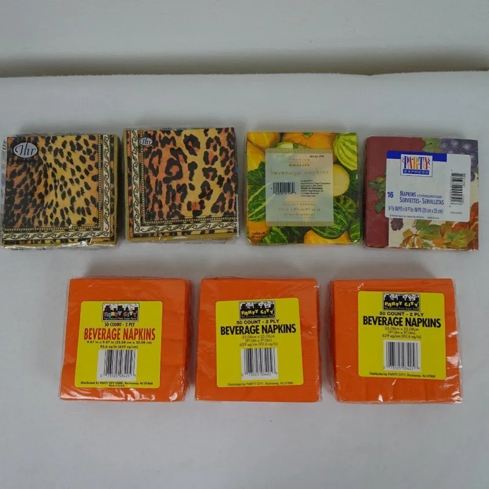 Paper Napkins Animal Print Orange 7 Packs Unopened Cocktail Decoupage Party